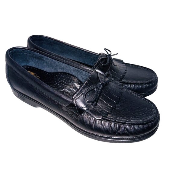 SAS Navy Tassled Leather Comfort Cushioned Loafers Size 7M Work Preppy - Picture 2 of 10